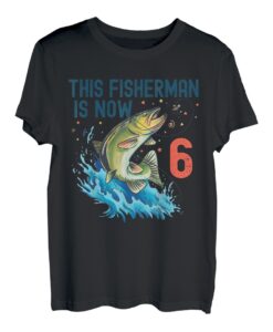 6 Jahre alt Angeln Geburtstag 6. Barsch Fisch Kinder Bday Six T-Shirt