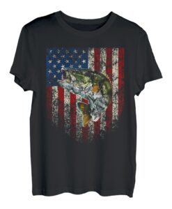 Amerikanische Flagge Barsch Angeln Fischer T-Shirt