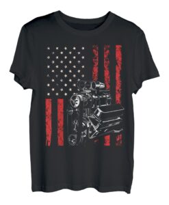 Amerikanische Flagge Kolben Muskelauto für patriotische Automechaniker T-Shirt