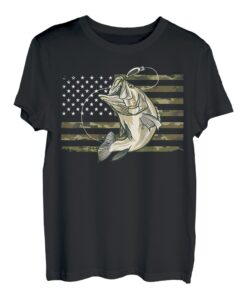 Angeln Camouflage US Amerikanische Flagge Barsch Fisch Angler Camo T-Shirt