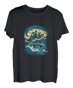 Angeln Delfin Angler Fischerfrau T-Shirt