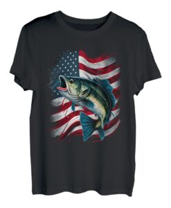 Angeln und eine amerikanische Flagge - Largemouth Bass T-Shirt