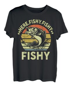 Angelshirt Barsch Fisch Here Fishy Boy Jugend Damen Herren Lustig T-Shirt
