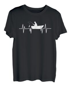 Angler Angeln Angeln Boot EKG Herz Linie Herzschlag Fisch T-Shirt