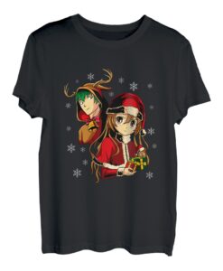 Anime Mädchen Jungen Weihnachten Pyjama X-Mas Otaku Geek Manga Liebhaber T-Shirt
