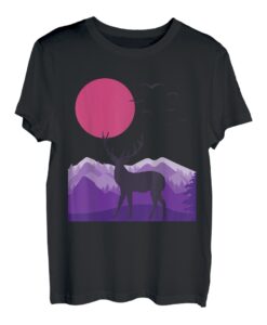 Berge Landschaft Natur Hirsch Reh Minimalistisches Design T-Shirt