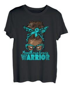 Blaugrünes Band, unordentlicher Dutt, Haar, Myasthenie, Gravis Warrior Geschenke T-Shirt
