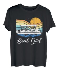 Boot Mädchen Sonnenuntergang Vintage - Lustiges Pontonboot Bootfahren Frauen T-Shirt