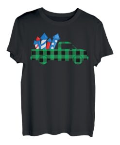 Buffalo Plaid Feuerwerk Truck 4. Juli Amerikanische Flagge Geschenk T-Shirt