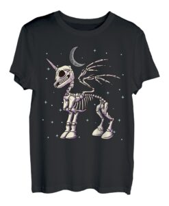 Einhorn Pegasus Skelett Halloween Mond Sterne T-Shirt