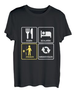 Essen Schlafen Angeln Wiederholen Fischer Angler Spruch T-Shirt