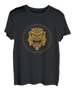 Ethnische Muster und mystische Zeichen und große Maske T-Shirt