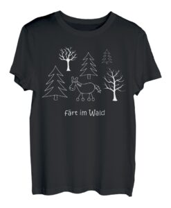färt im Wald, lustiges Pferd mit Rädern im Wald, Bäume T-Shirt