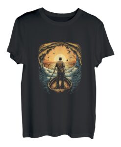 Fischerboot Sonnenuntergang Retro Vintage T-Shirt