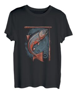 Fisherman Angelrute mit Lachs T-Shirt