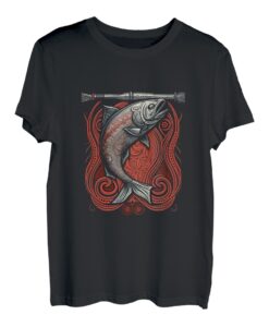Fisherman Angelrute mit Lachs T-Shirt
