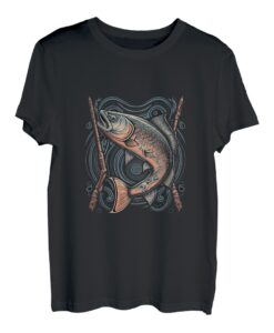 Fisherman Angelrute mit Lachs T-Shirt
