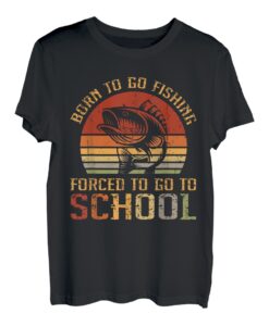 Funny Born Fishing Forced to School Jungen Retro Barsch Angeln T-Shirt