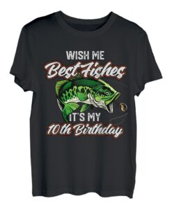 Funny Fisherman's 10th Birthday 10 Barsch Angeln B-Day T-Shirt