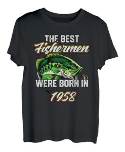 Funny Fisherman's Born In 1958 Geburtstag Barsch Angeln B-Day T-Shirt