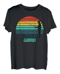 Gabriel Fishing Vintage Retro Sonnenuntergang Name für Herren T-Shirt