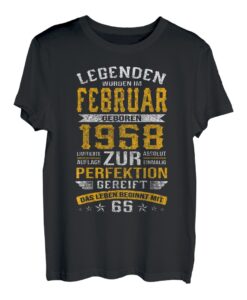 Geschenk zum 65. Geburtstag Jahrgang 1958 Februar lustiges T-Shirt