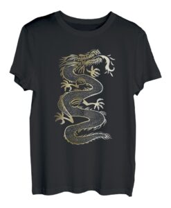 Goldener Chinesischer Feuer Spuckender Drache T-Shirt