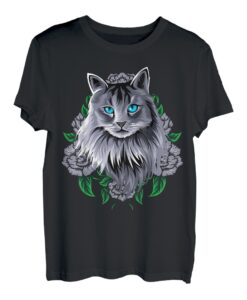 Graue Katze, bunte Blume T-Shirt