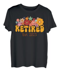 Groovy Floral Retired Est. 2023 Ruhestand Peace Frauen Männer T-Shirt