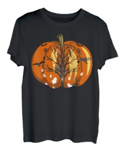 Halloween-Kürbis-T-Shirt mit gruseligen Geistern, Hexenbaum und schwarze Katze T-Shirt