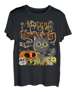 Happy Halloween Kawaii schwarze Katzen Kürbis Monster Katzenliebhaber T-Shirt