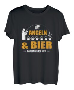 Herren Angeln Und Bier Darum Bin Ich Hier Angler Spruch Fischen Fun T-Shirt