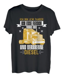 Herren LKW Fahrer Esse Fleisch Trinke Bier Verbrenne Diesel Trucker T-Shirt