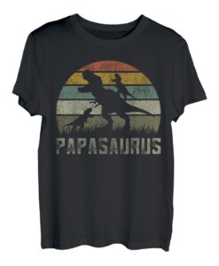 Herren Lustige Papa Dinosaurier 2 Kinder T-Stück Saurier Vater Vati T-Shirt
