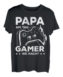 Herren PAPA AM TAG GAMER BEI NACHT | Vater Gaming Zocker Geschenk T-Shirt