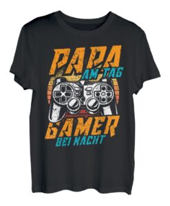 Herren PAPA AM TAG GAMER BEI NACHT | Vater Gaming Zocker Geschenk T-Shirt