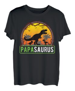 Herren Papasaurus T-Rex Papa | 2 Kinder Dino Vater | Vatertag T-Shirt