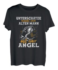 Herren Unterschätze Niemals Einen Alten Mann Mit Einer Angel Angeln T-Shirt