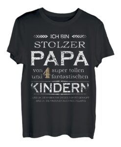 Herren Vatertagsgeschenk stolzer Papa vier Kinder lustiges Herren T-Shirt