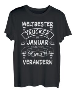 Herren Weltbester Trucker Im Januar Geboren LKW Fahrer Sattelzug T-Shirt