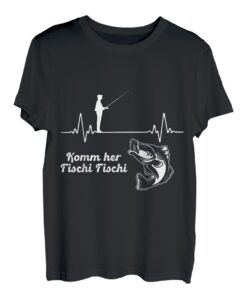 Herzschlag Herzlinie Komm Her Fischi Fischi Angler Fischer T-Shirt