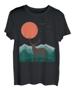Hirsch Reh Berge Landschaft Natur Minimalistisches Design T-Shirt