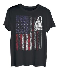 Holzarbeiter Kettensäge Holz Holzscheite US-Flagge Holzfäller Baumarkt T-Shirt