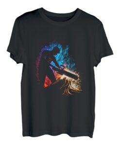 Holzfäller Flammen Motorsäge Retro Kettensäge Baum Fällen T-Shirt