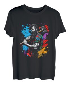Holzfäller Splash Art Motorsäge Retro Kettensäge Baum Holz T-Shirt