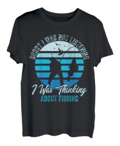 I Was Thinking About Fishing Retro Lustiges Angeln Grafik Tee T-Shirt