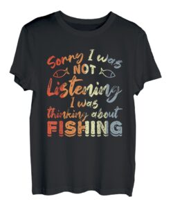 Ich bin mit den Gedanken beim Angeln Angellehrer T-Shirt