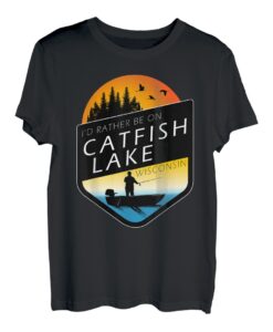 Ich wäre lieber am Catfish Lake Wisconsin Sunset Fishing T-Shirt