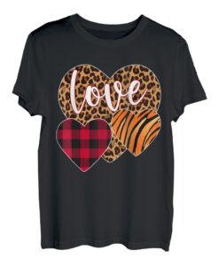 Kinder Love Leopard Plaid Herzen Geschenke Mädchen Valentinstag T-Shirt