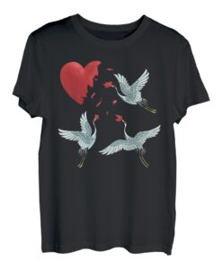 Kraniche mit Herz Kunst Grafik für Herren Damen Kinder T-Shirt